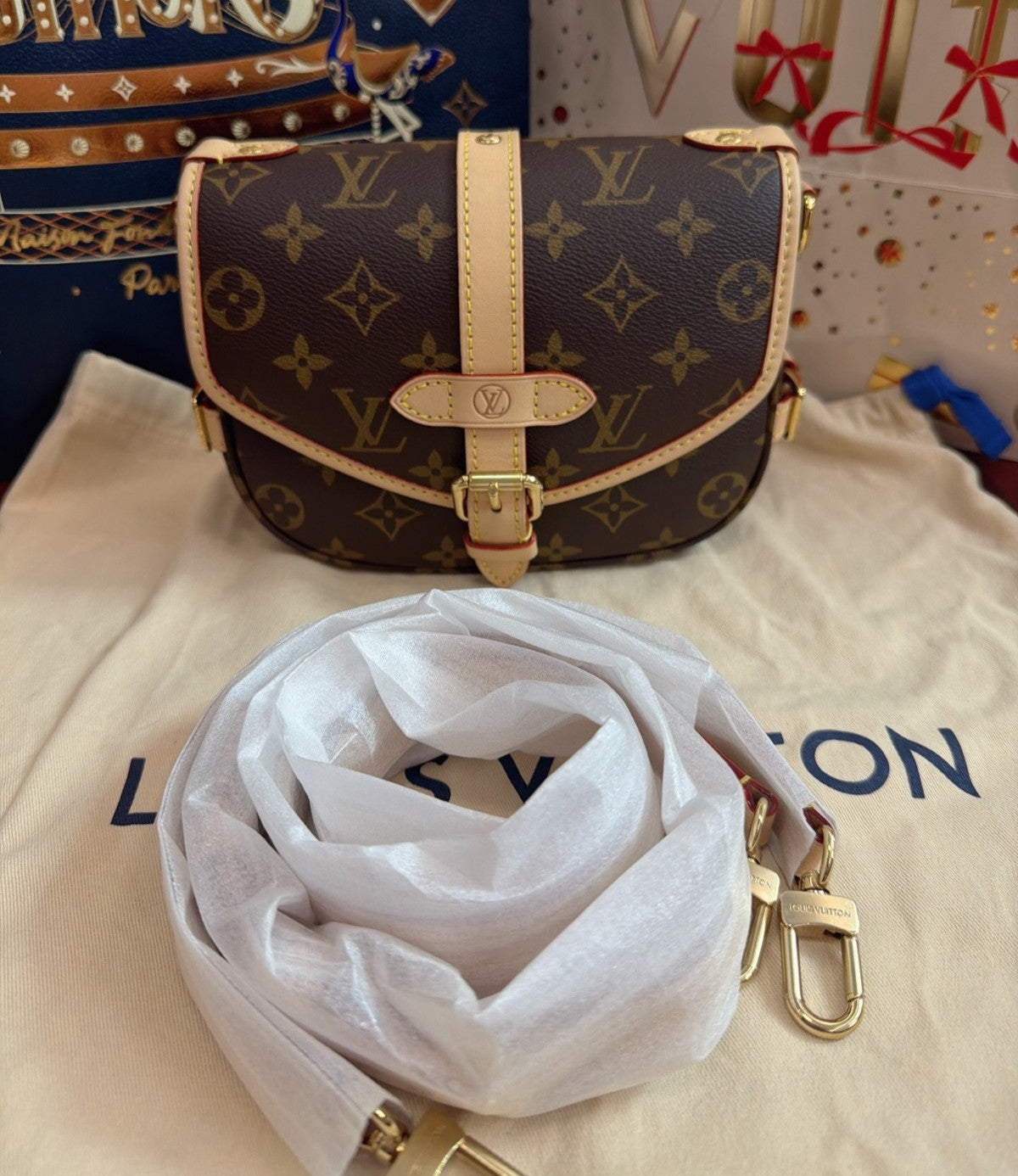 Louis Vuitton Saumer BB Monogram Shoulder Bag Brown Gold Women Classic Fashion