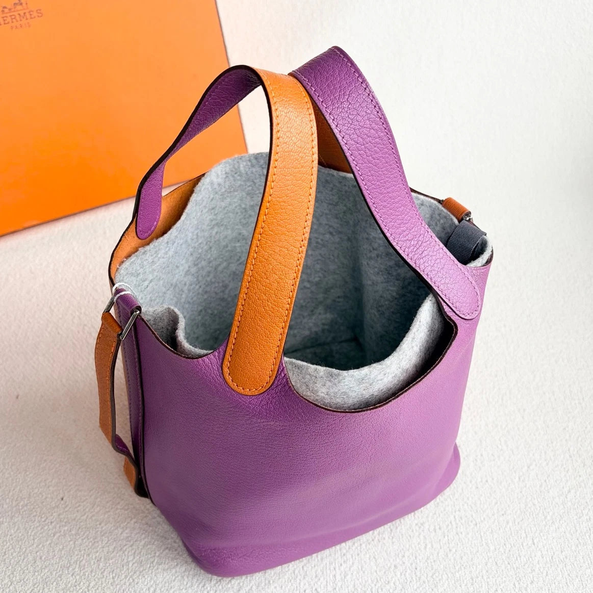 Hermes Picotin18 Top Handle Bag Orange Purple Silver Women Classic