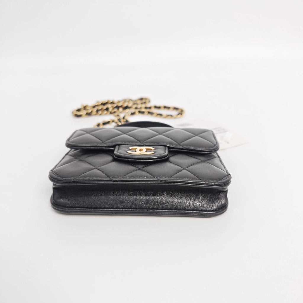 CHANEL Black Gold Lambskin Mini Top Handle Chain Bag For Women