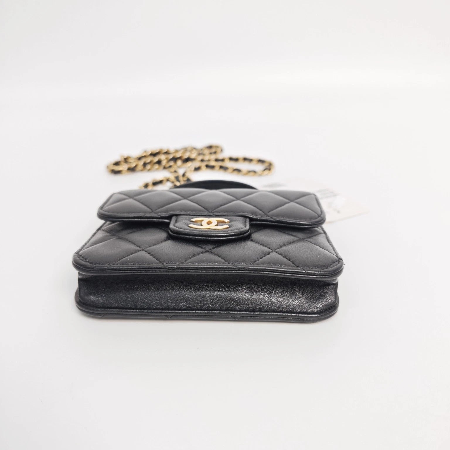 CHANEL Black Gold Lambskin Mini Top Handle Chain Bag For Women