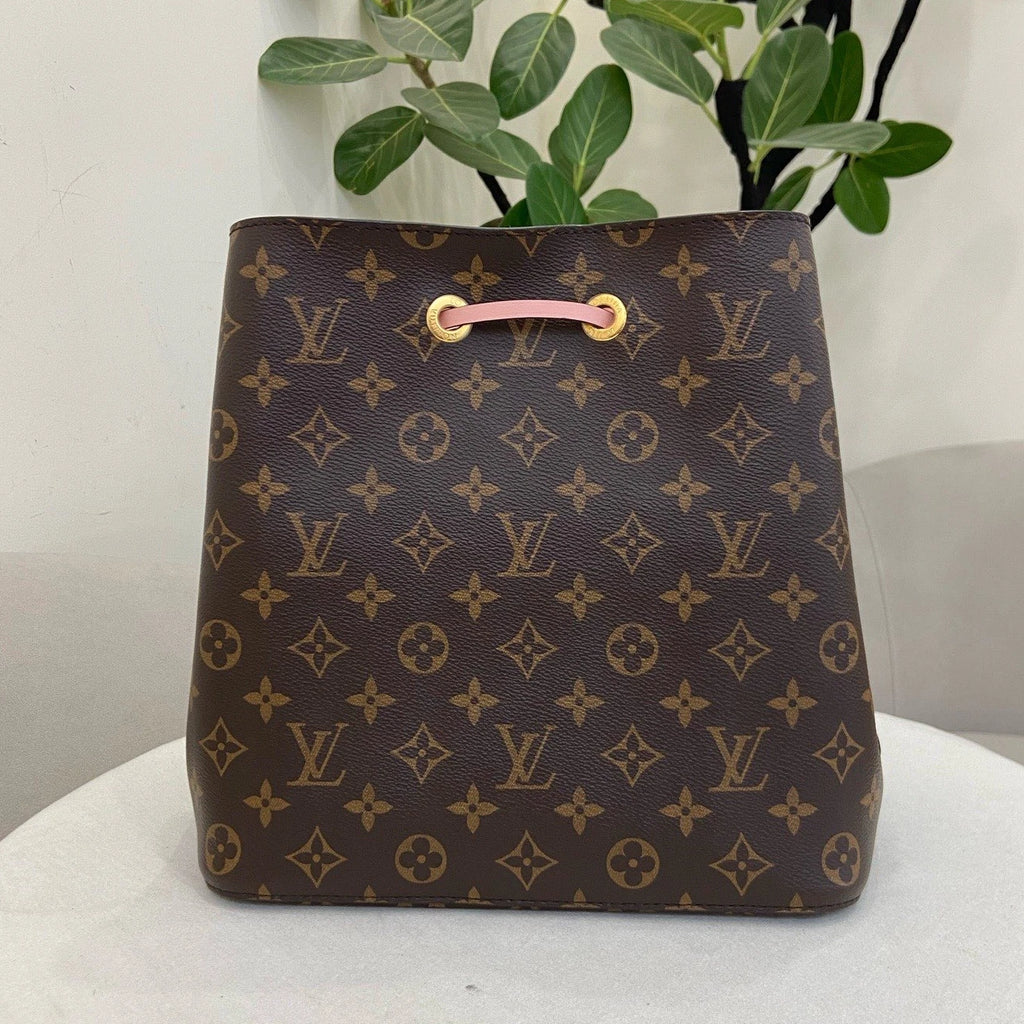 Louis Vuitton Noe Monogram Bucket Shoulder Crossbody Brown Pink Gold Women