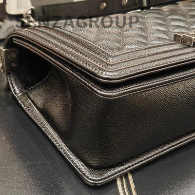 Chanel Le Boy Black Silver Medium Quilted Chain Shoulder Bag Classic