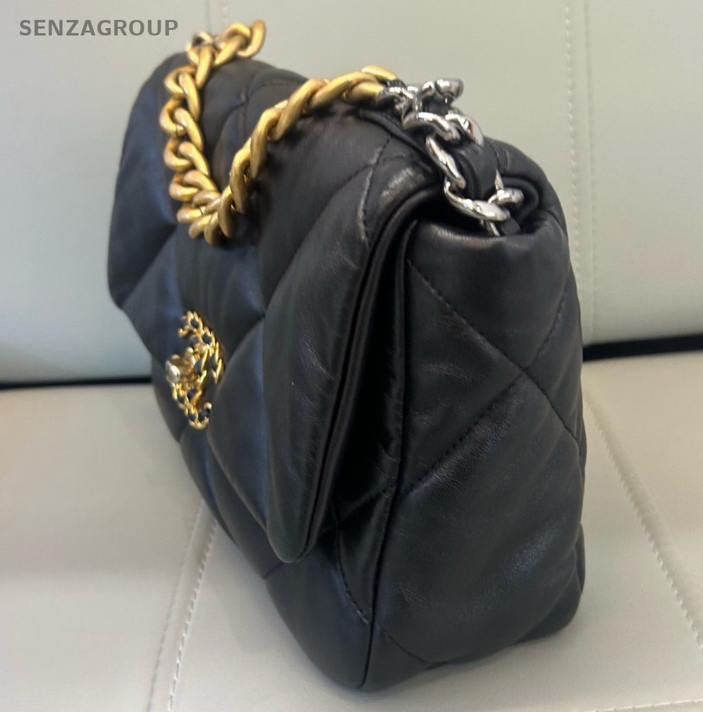 Chanel 19Bag PM Chain Shoulder Bag Black Gold Women Classic Fashion