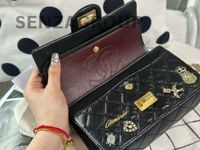 Chanel 2.55 Mini Flap Bag Black Gold Chain Shoulder Crossbody Classic