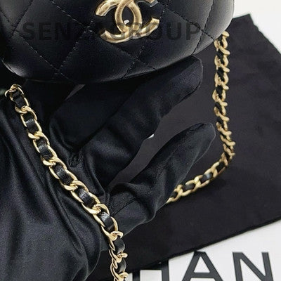 Chanel Black Gold Lambskin Mini Round Barrel Bag Chain Crossbody