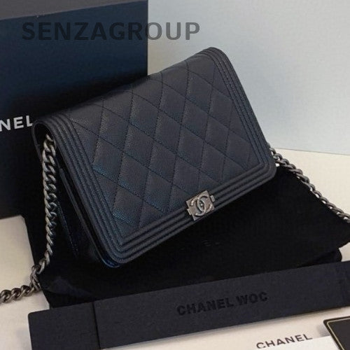 Chanel Leboy WOC Chain Shoulder Bag Black Silver Diamond Women Classic