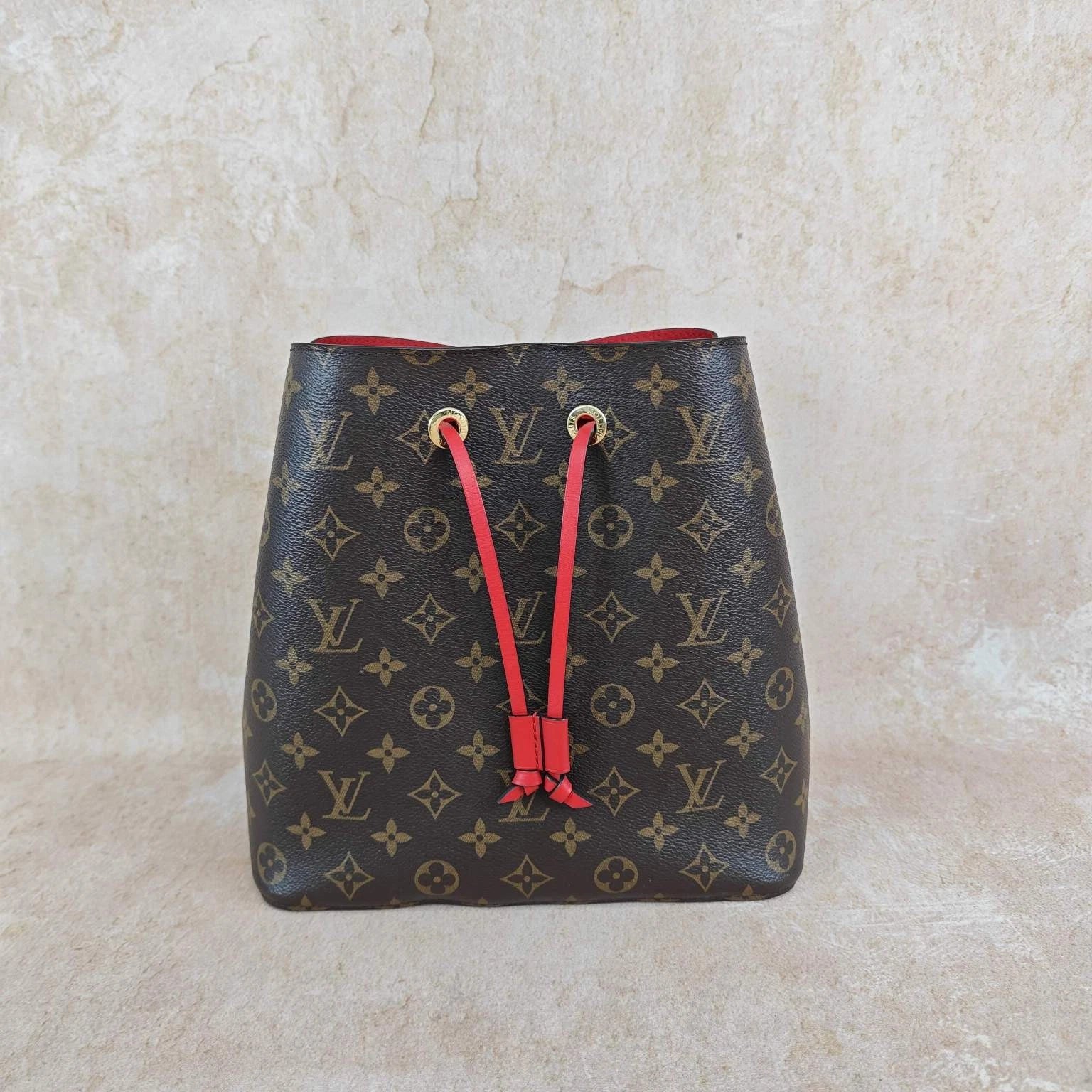 Louis Vuitton NEONOE Monogram Canvas Red Bucket Bag For Women
