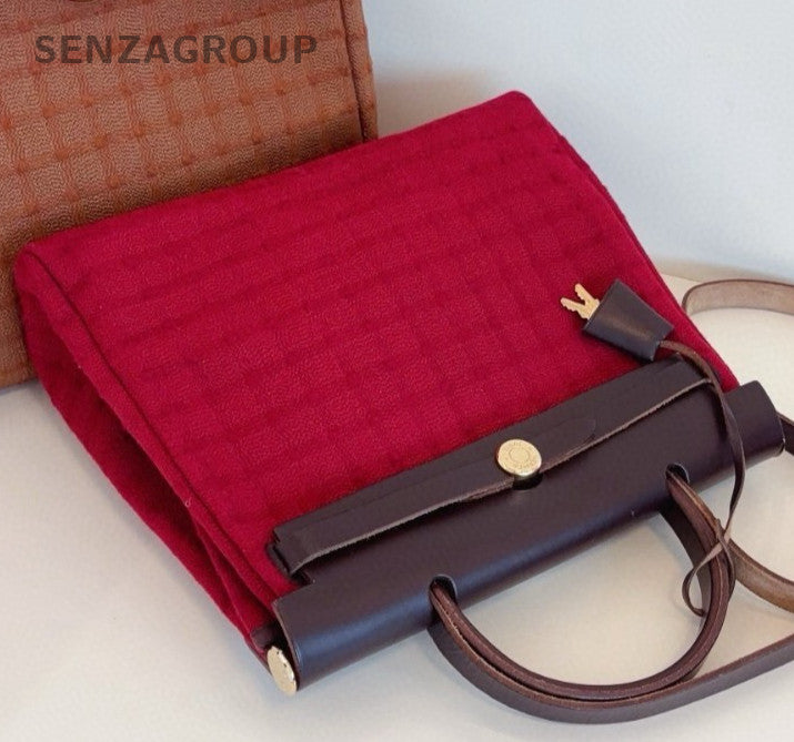 Hermes Herbag Zip31 Top Handle Bag Crossbody Red Silver Women Classic Vintage