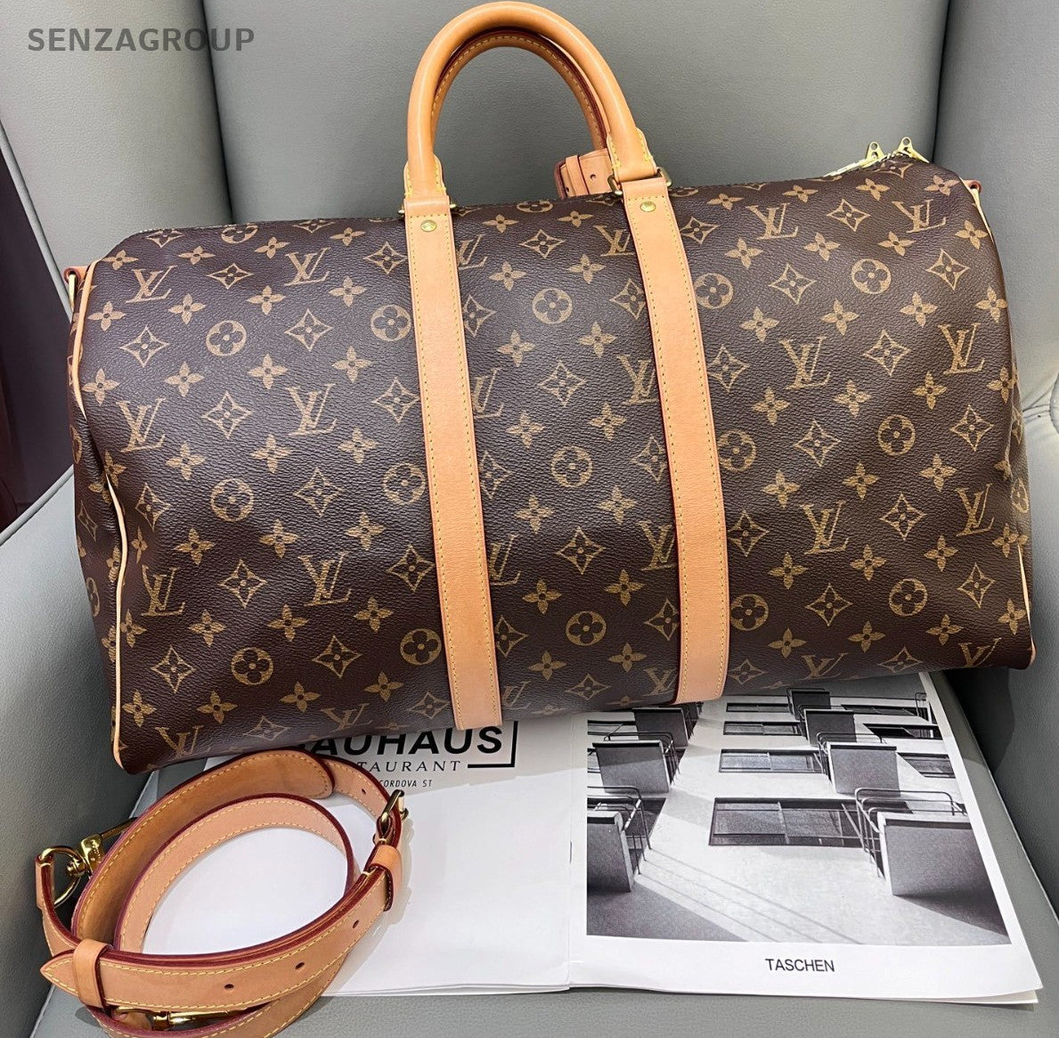 Louis Vuitton Keepall 45 Monogram Top Handle Shoulder Crossbody Bag Brown