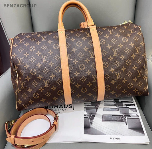 Louis Vuitton Keepall 45 Monogram Top Handle Shoulder Crossbody Bag Brown