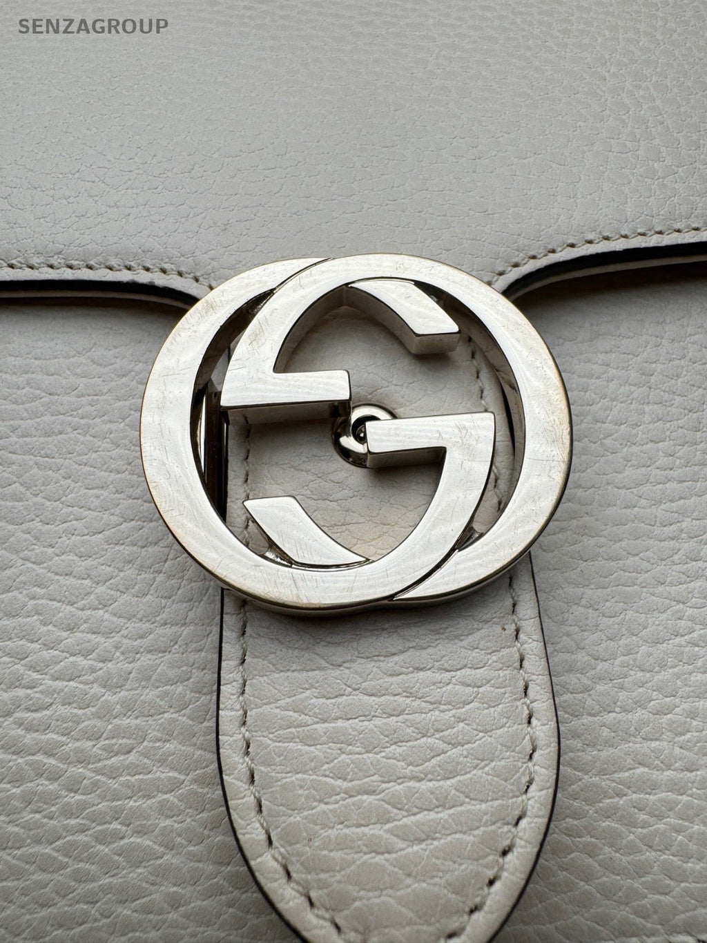 Gucci GG Textured Calfskin Shoulder Crossbody Bag Cream Almost Brand New
