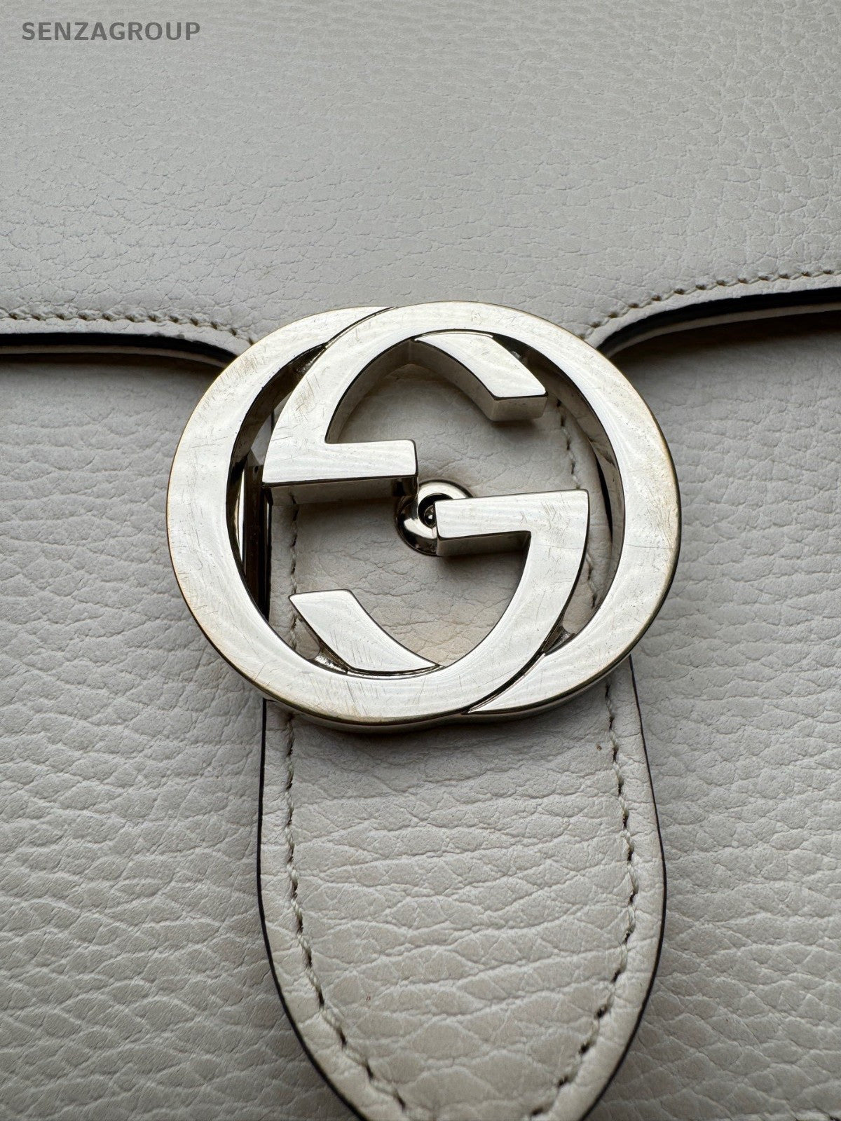 Gucci GG Textured Calfskin Shoulder Crossbody Bag Cream Almost Brand New