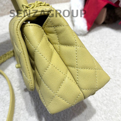 Chanel Calfskin Mini Coco Handle Yellow Handbag Chain Strap Crossbody