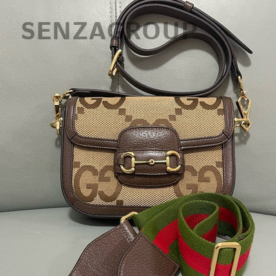Gucci Horsebit 1955 Mini Shoulder Crossbody Bag Brown Gold Women Classic