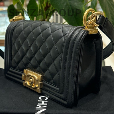 Chanel Le Boy Small Quilted Black Gold Calfskin Chain Shoulder Bag