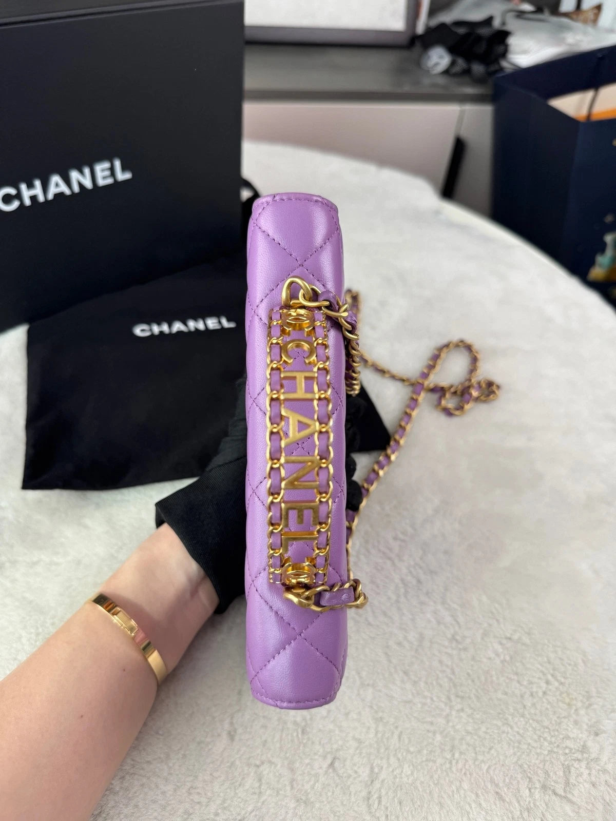 CHANEL Purple Leather Letter Handle WOC Crossbody Bag For Women