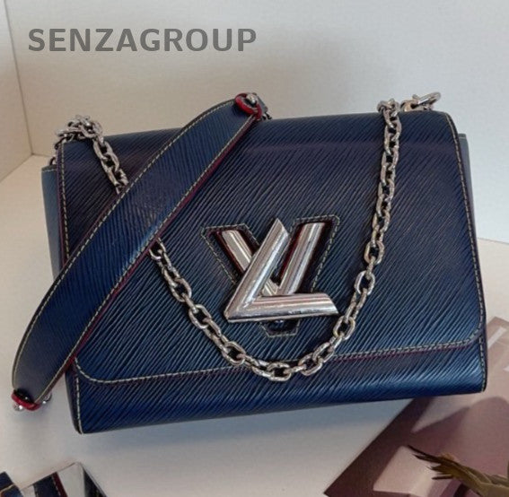 Louis Vuitton Twist MM Epi Chain Shoulder Bag Blue Silver Women Classic
