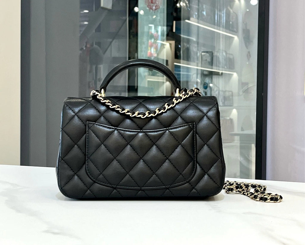 CHANEL CF Big Mini Top Handle Bag Black Lambskin For Women