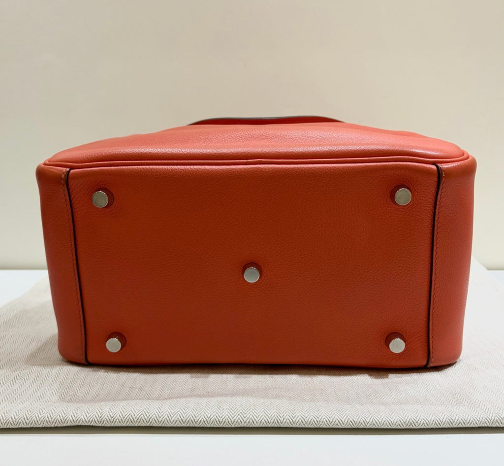 Hermes Lindy26 Top Handle Shoulder Bag Orange Silver Women Classic Fashion