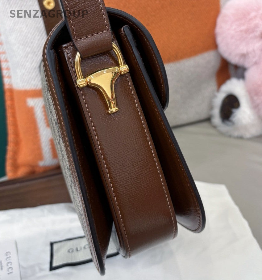 Gucci Horsebit1955 Ophidia MM Shoulder Bag Crossbody Brown Gold Women Classic