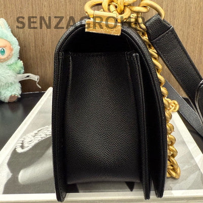 Chanel Le Boy Black Caviar Medium Quilted Chain Shoulder Bag