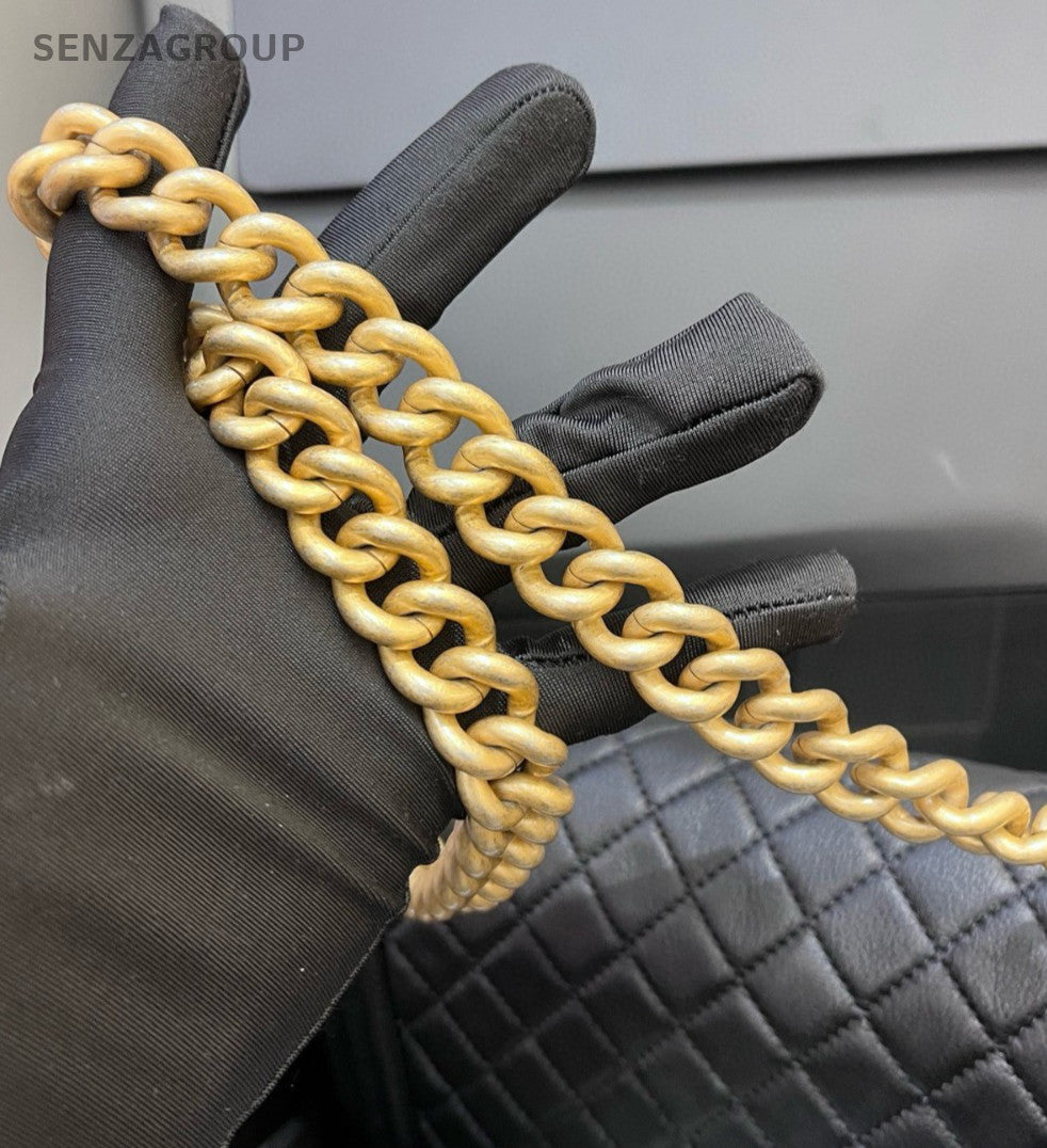 Chanel Leboy MM Chain Calfskin Crossbody Shoulder Bag Diamond Black Gold Women