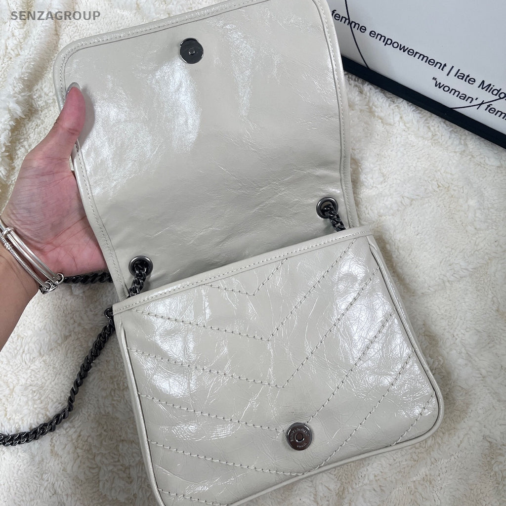 Saint Laurent Niki Mini Chain Shoulder Bag Silver Classic Women's