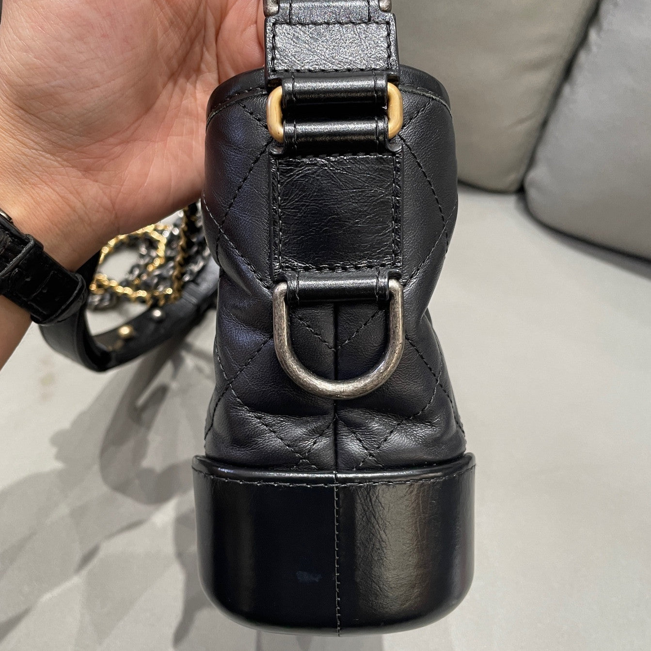 Chanel Gabrielle Small Chevron Chain Bag Black Gold Classic Women's