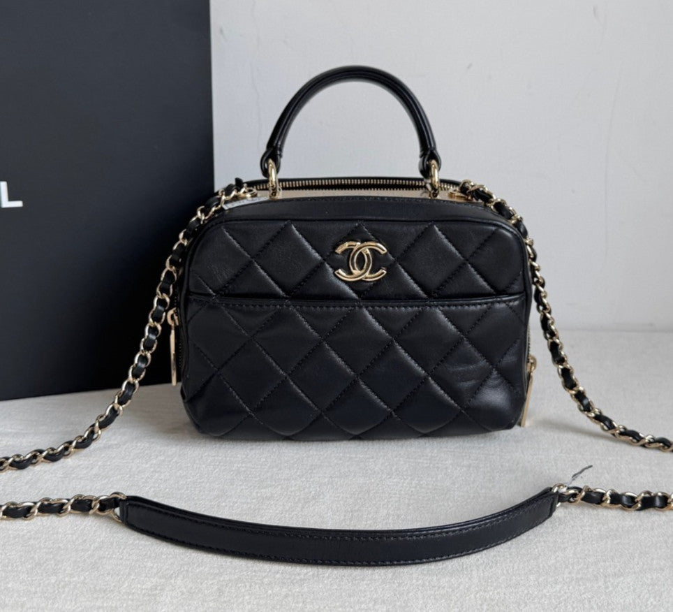 Chanel Camera Case PM Chain Top Handle Crossbody Black Gold Women Classic