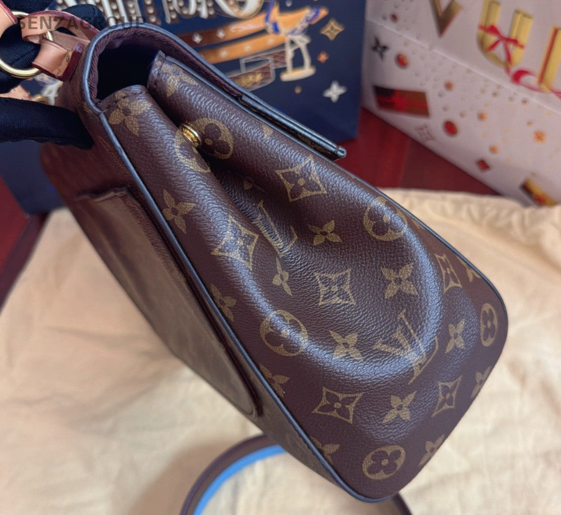 Louis Vuitton Cluny MM Top Handle Crossbody Monogram Brown Gold Women Classic
