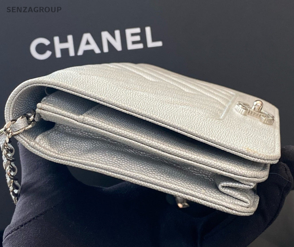 Chanel WOC Chain Lambskin Shoulder Bag Crossbody Silver Women Classic Designer