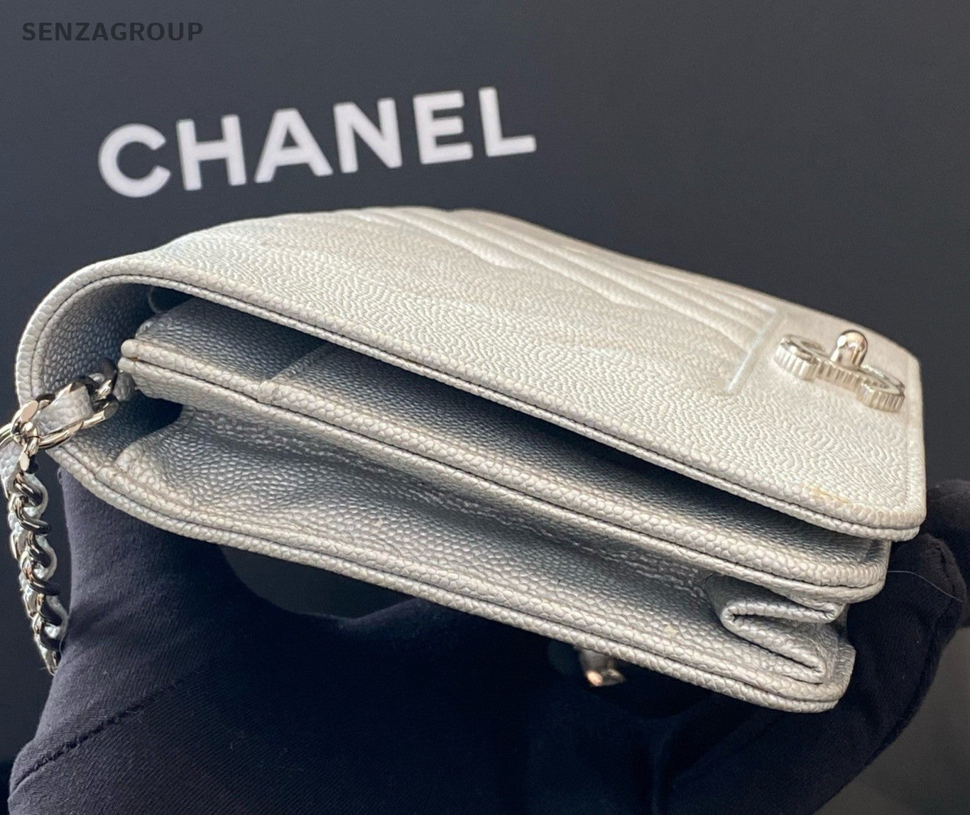 Chanel WOC Chain Lambskin Shoulder Bag Crossbody Silver Women Classic Designer