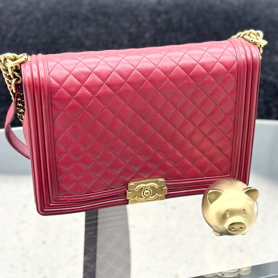 Chanel Leboy Lambskin Chain Shoulder Crossbody Bag Red Gold Hardware Women S
