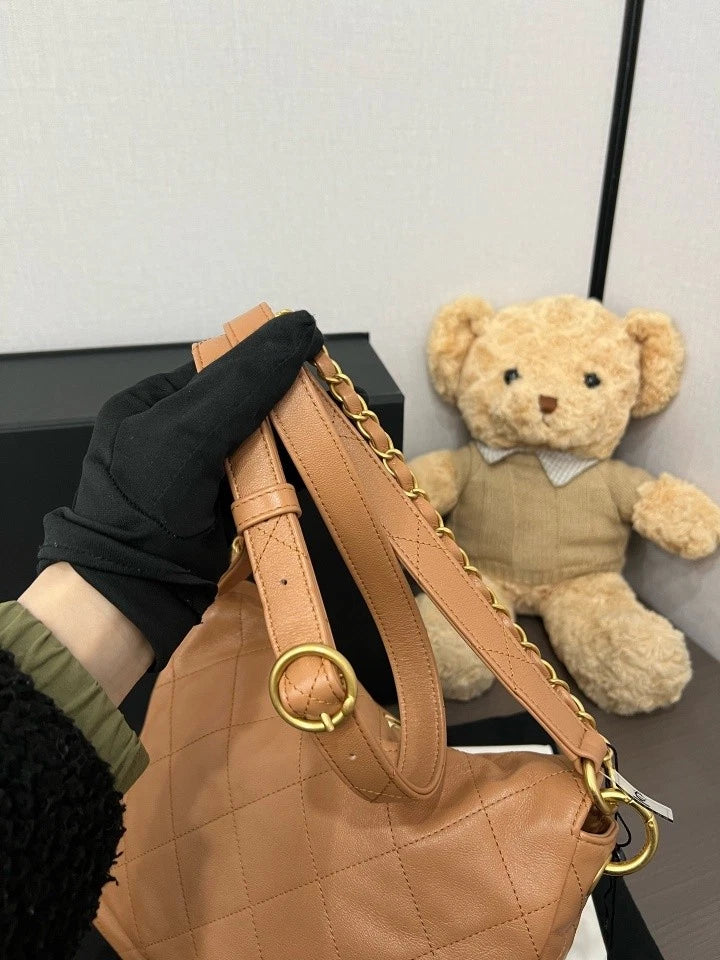 CHANEL 24P Caramel Hobo Chain Shoulder Bag For Women
