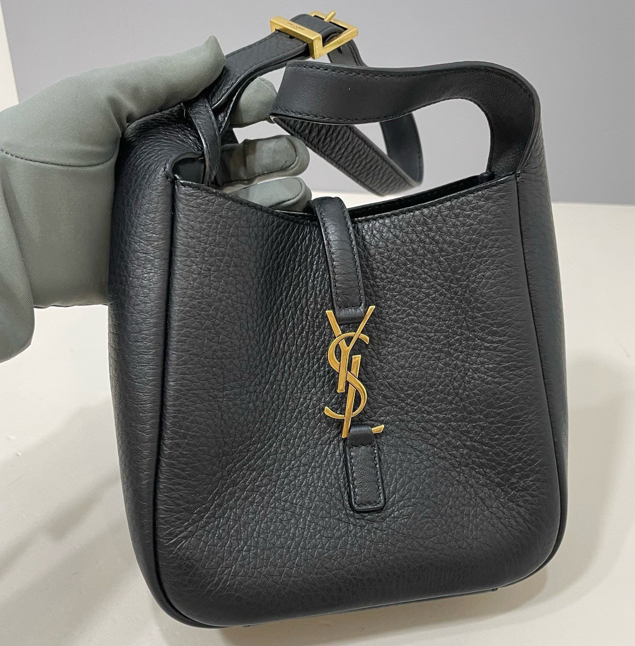 Saint Laurent Hobo Mini Shoulder Bag Black Gold Women Classic
