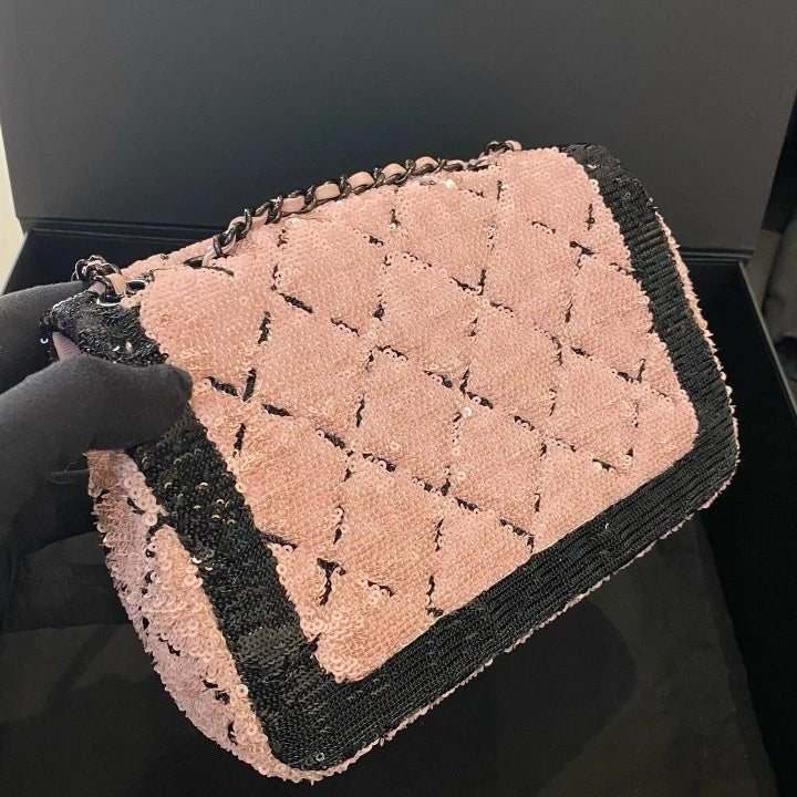 Chanel Classic Flap Big Mini Chain Shoulder Bag Crossbody Pink Black Women D