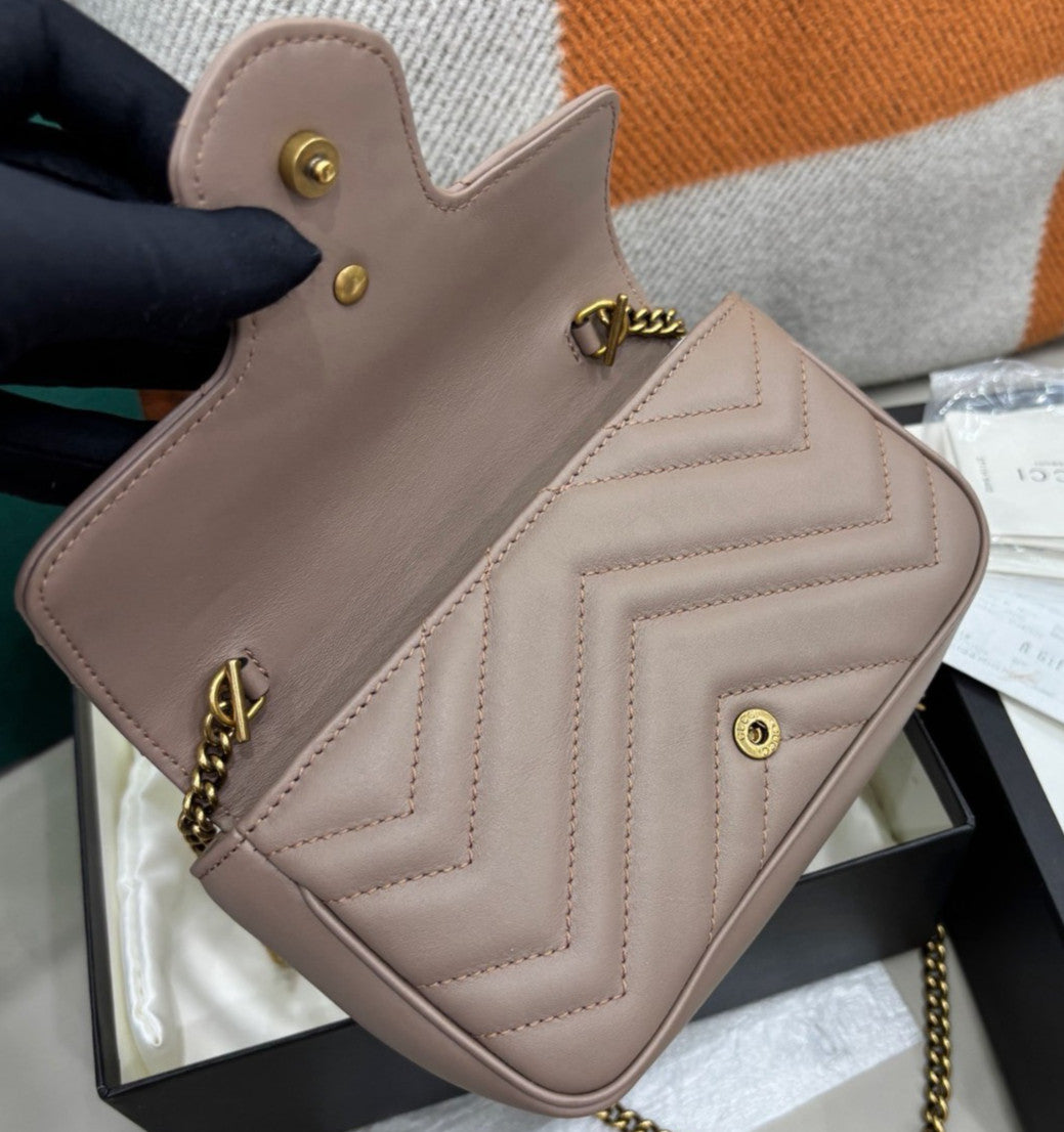 Gucci Marmont Mini Chain Shoulder bag Crossbody Beige Gold Used Women Classic