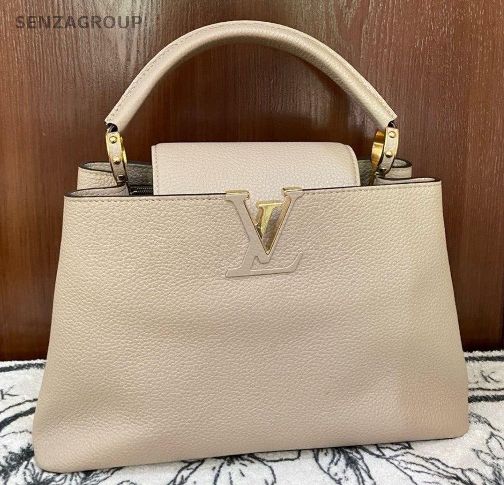 Louis Vuitton Capucines MM Top Handle Bag Crossbody Apricot Gold Women Classic