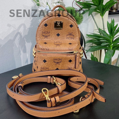 MCM Mini Backpack Orange Gold Leather Women's Classic Fashion