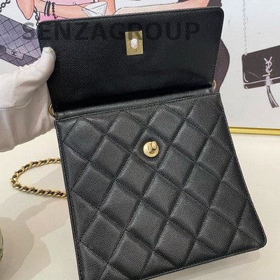 Chanel 23A Black Gold Chain Backpack Calfskin Classic Quilted Pattern