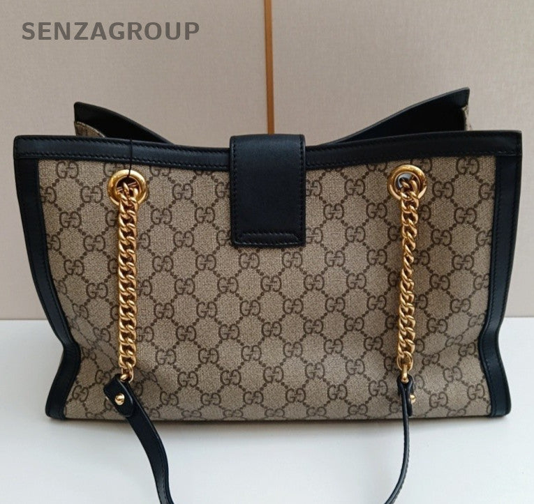 Gucci Padlock MM Chain Shoulder Bag Beige Black Gold Women Classic Fashion