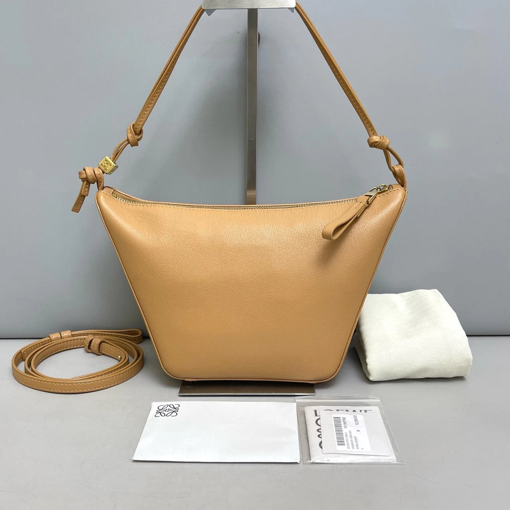 Authentic Loewe Hammock Hobo Calfskin Shoulder Crossbody Bag Brown