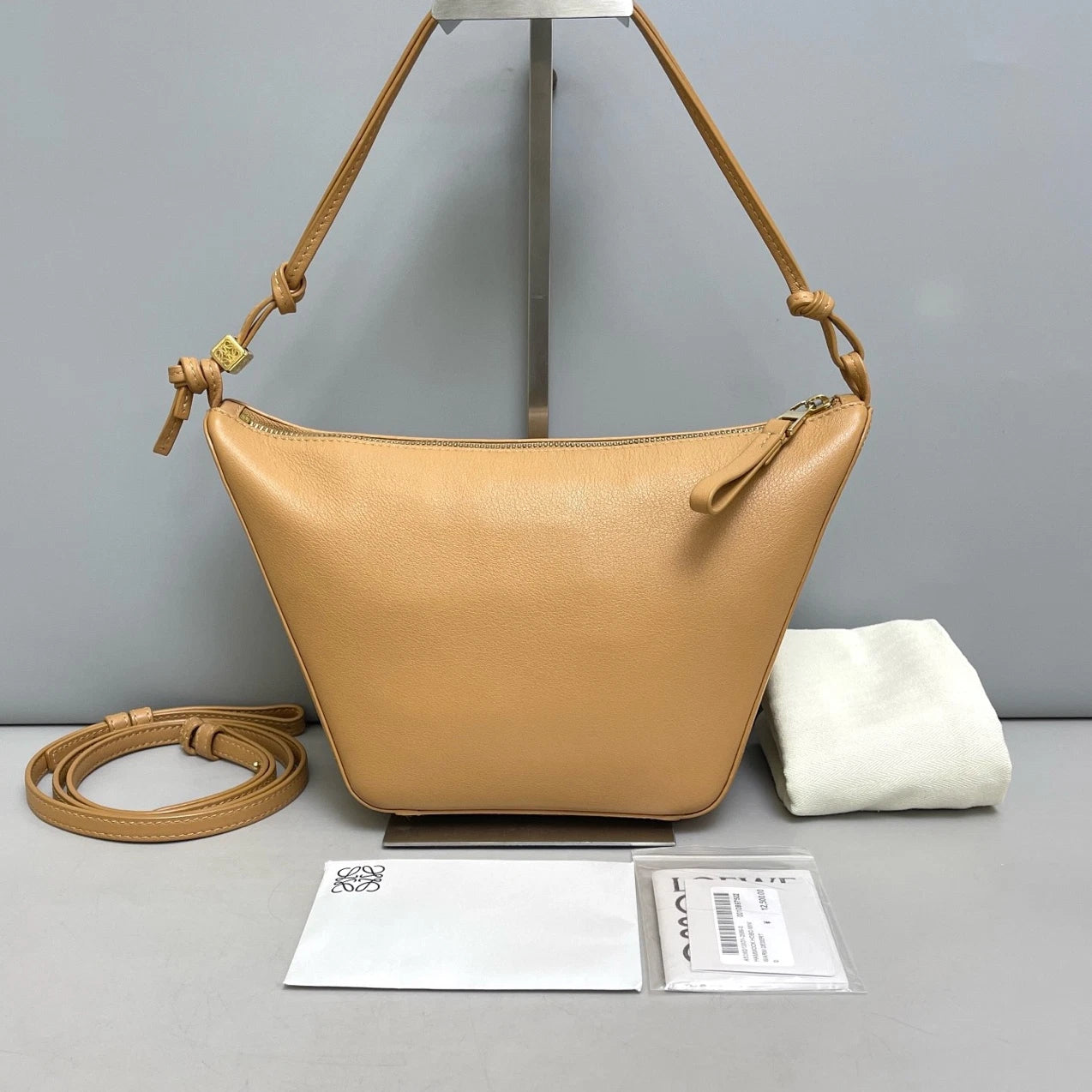 Authentic Loewe Hammock Hobo Calfskin Shoulder Crossbody Bag Brown