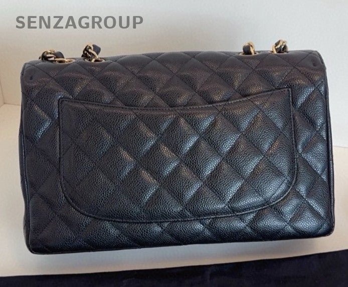 Chanel Classic Flap Jumbo Chain Shoulder Bag Black Gold Women Fashion Diamond