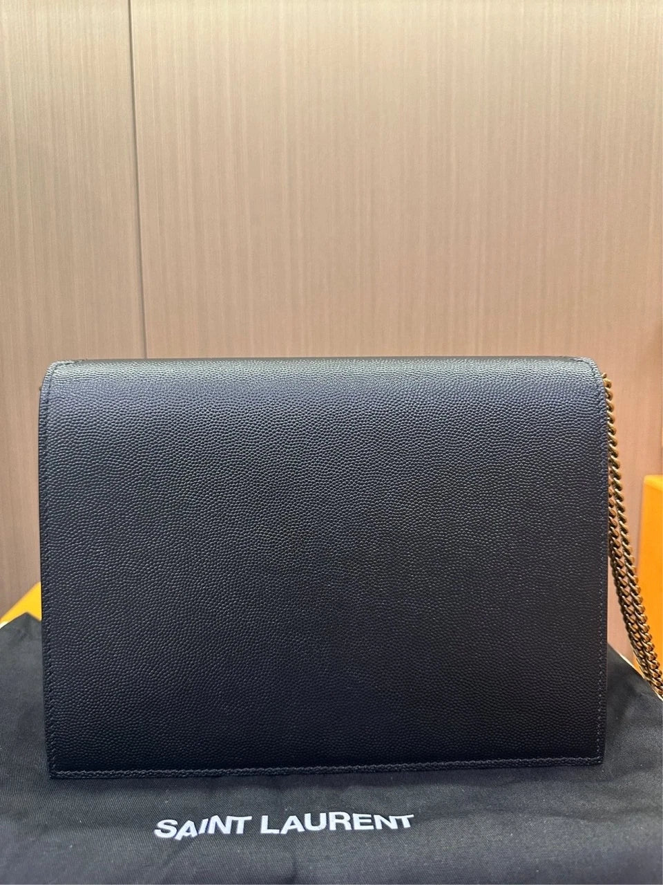 Saint Laurent Black Gold Leather Medium Envelope Chain Bag For Women