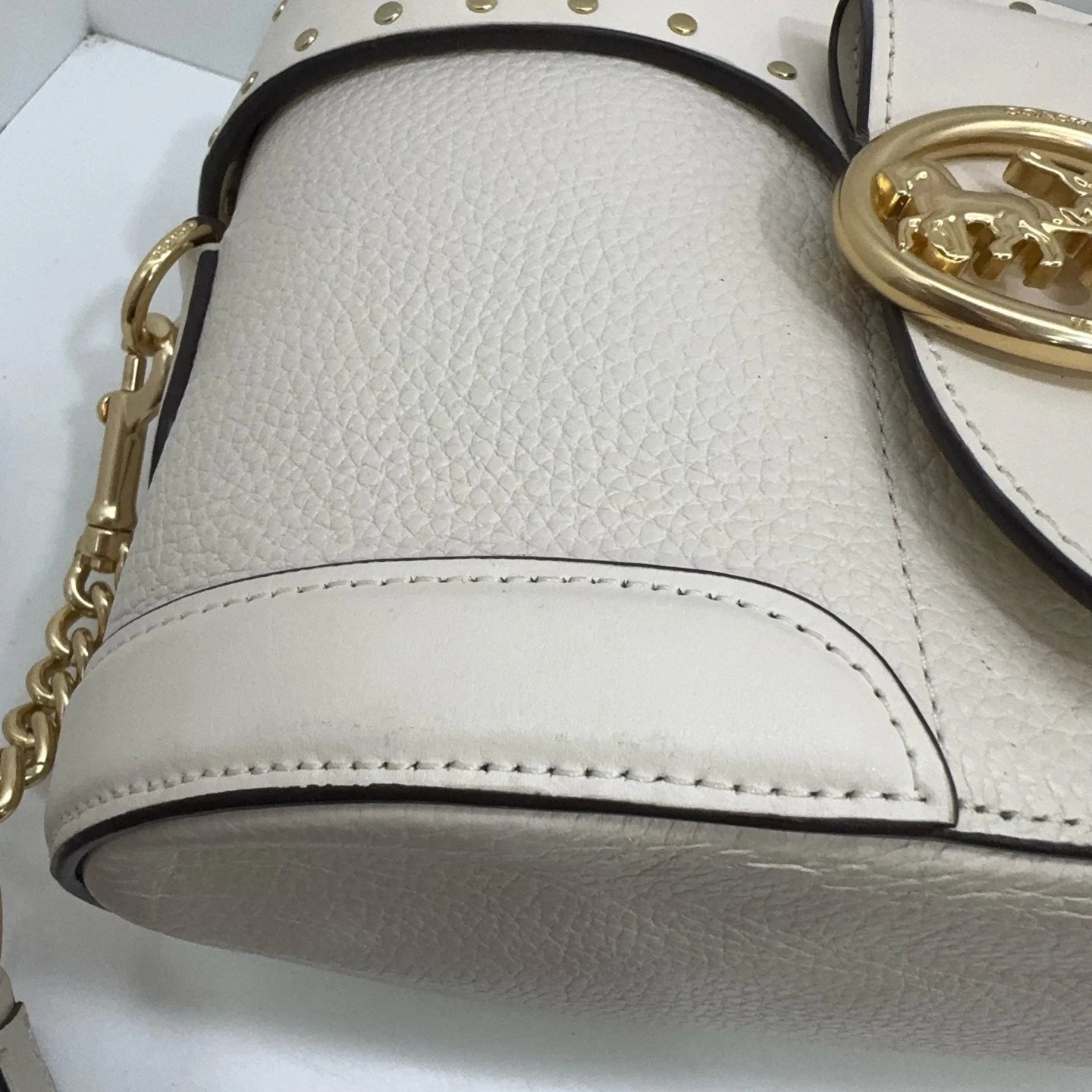 Coach Georgie 20 White Rivet Leather Box Handbag Shoulder Crossbody Women