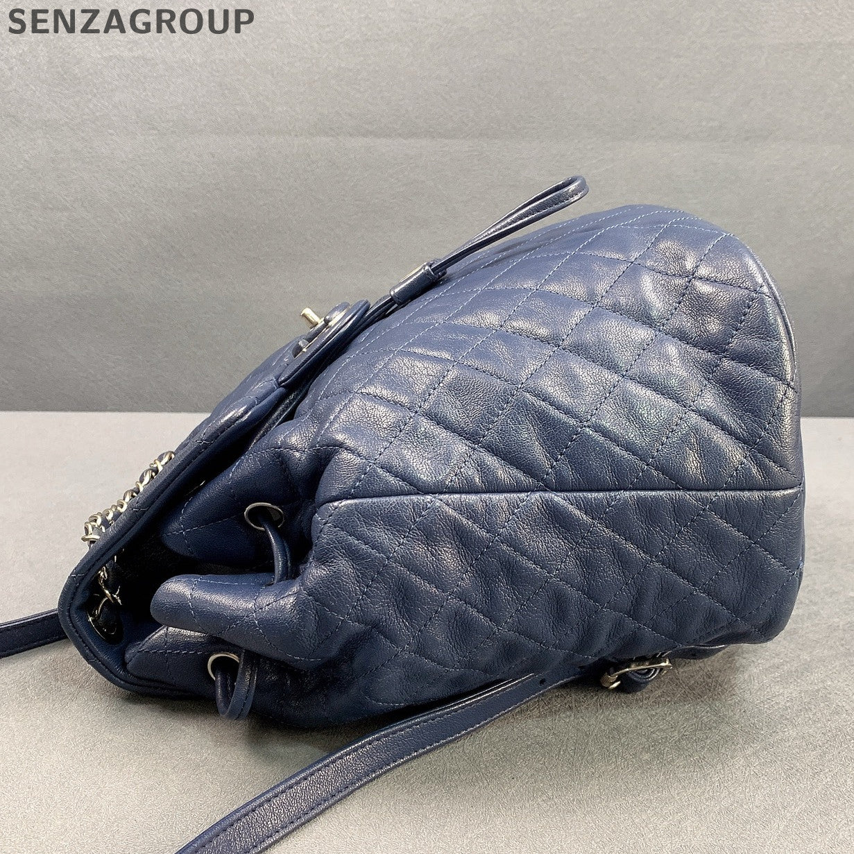 Chanel Blue Silver Salzburg Quilted Backpack Classic Women's Bag