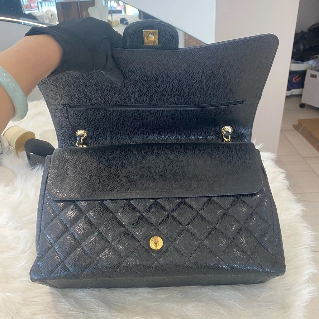 Chanel Classic Flap Max Black Caviar Leather Chain Shoulder Crossbody Bag