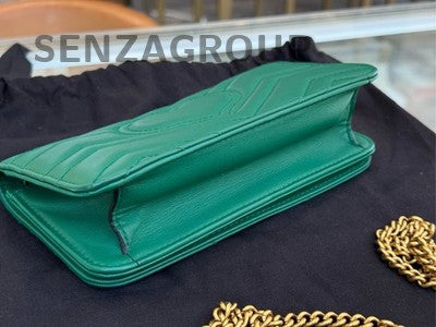 Gucci Marmont Green Gold Buckle WOC Chain Shoulder Crossbody Bag