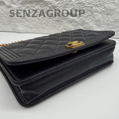 Chanel 23B Le Boy Small Black Caviar WOC Chain Shoulder Crossbody Bag